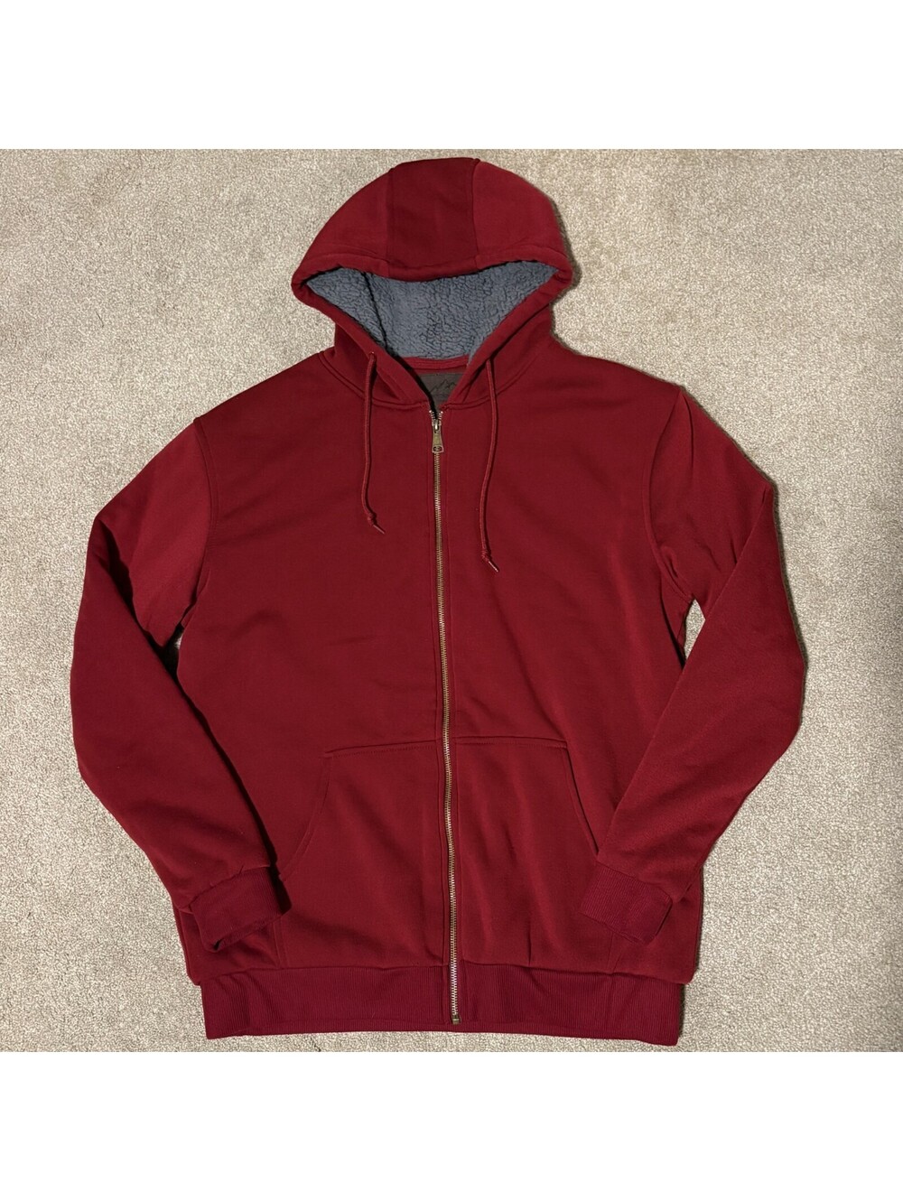 Outdoor Life Mens M Red Fleece Hoodie Sherpa Lined Full Zip Sweatshirt Hiking